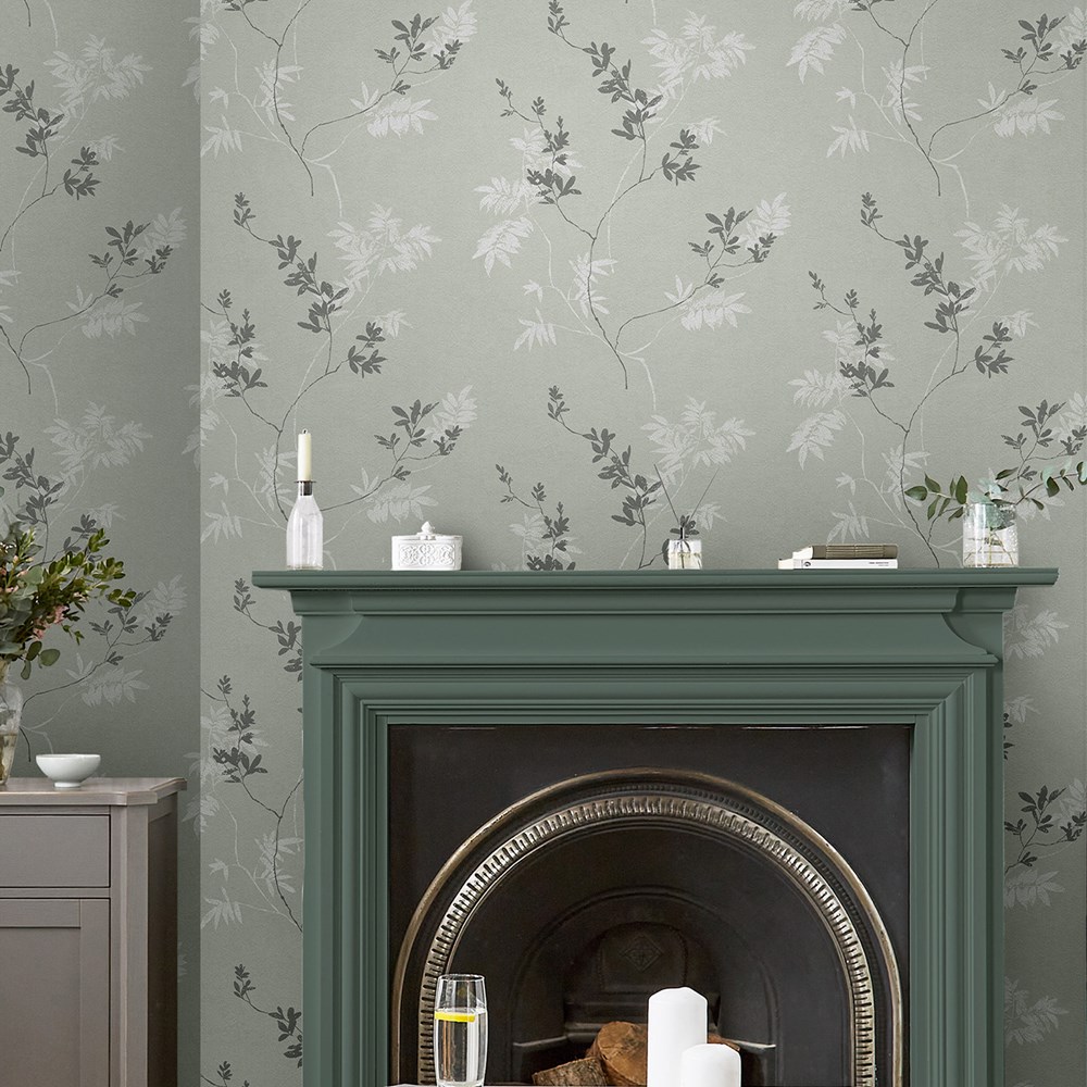 Mari Floral Wallpaper 119840 by Laura Ashley in Mineral Green